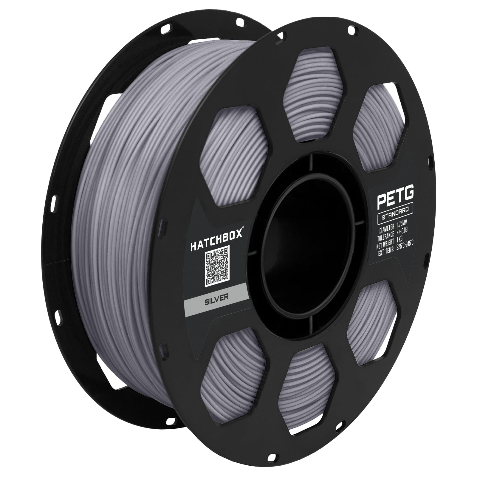 hatchbox 3D petg-1kg1.75-slv PETG 3D-Drucker Filament, maßhaltigkeit +/-0,05 mm, 1 kg Spule, 1,75 mm, silberfarben