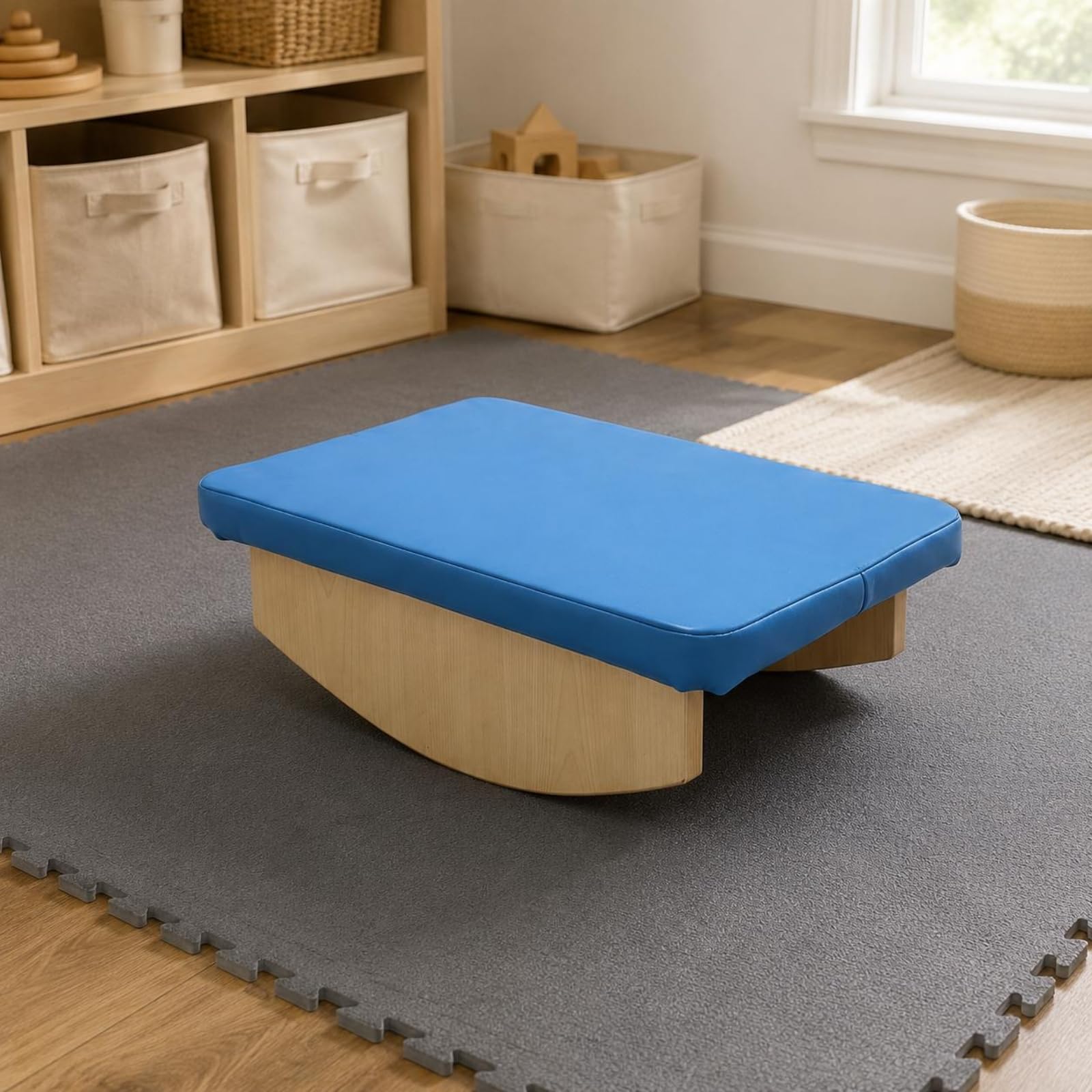 Children Balance Holz Schaukelbrett Balancebrett Trainingsboard Gleichgewichtsboard mit Gepolsterter Oberfläche Und Stabiler Kurvenform aus