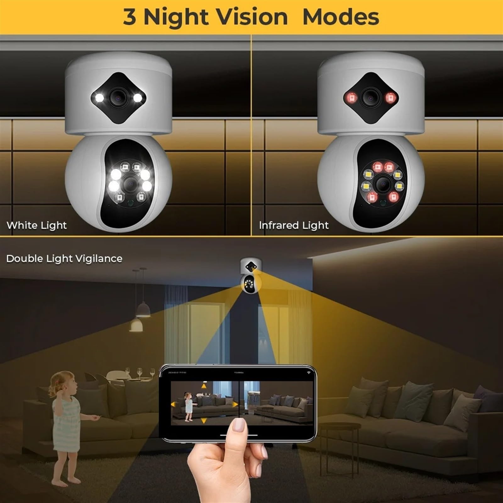 Home Security Camera 4MP kamera z dwoma obiektywami niania elektroniczna baby monitor podwójny ekran 4X Zoom cyfrowy automatyczne śledzenie AI wykrywanie człowieka kryty nadzór wideo CCTV(4MP Add 128G