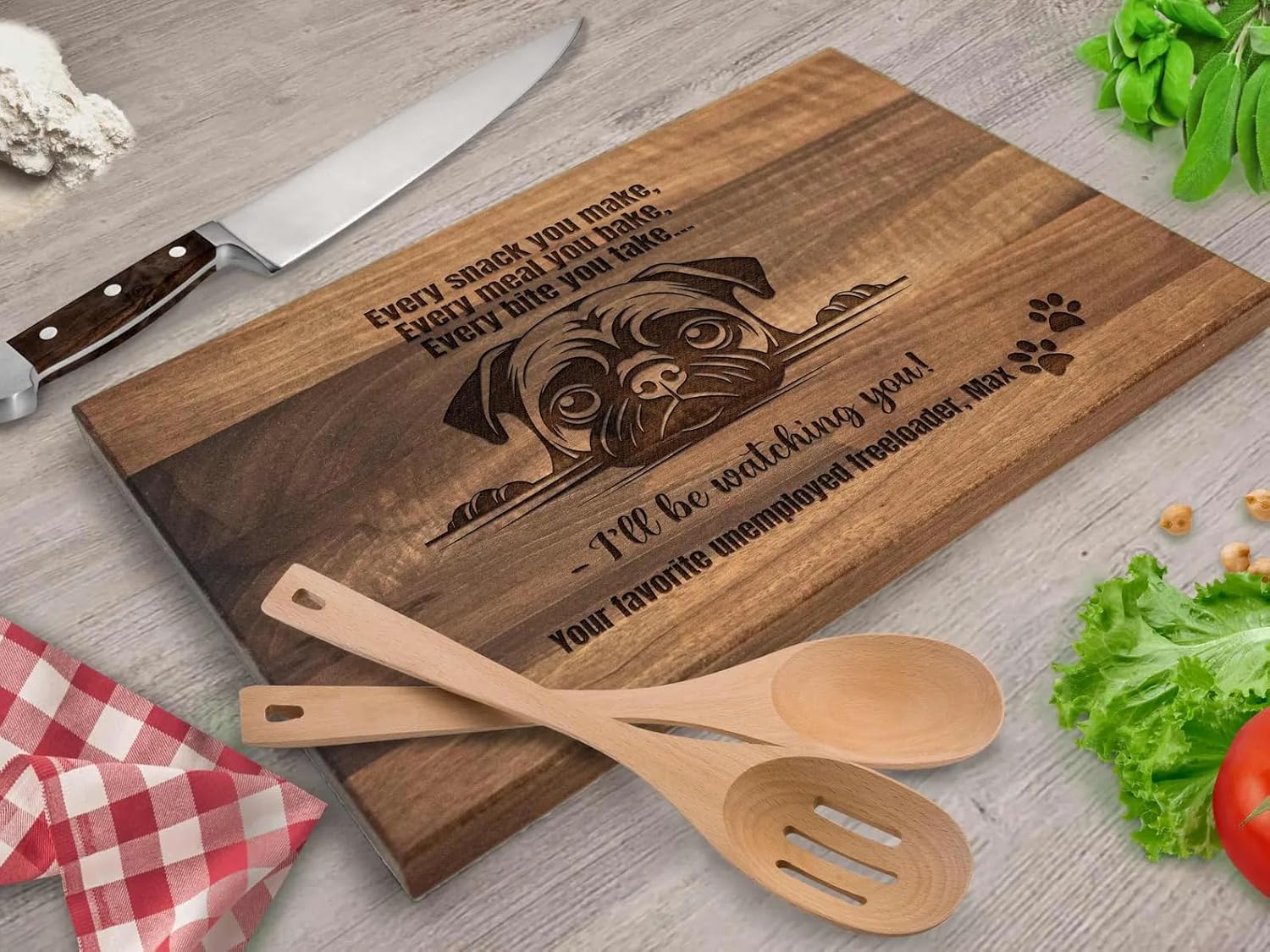 Personalized Dog Lover Cutting Board - Custom Engraved Pet Name & Breed Wooden Cutting Board Rustic Kitchen - Decor Gift for Dog Owners Housewarming Eco-Friendly Serving Board
