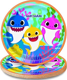 Unique Baby Shark Round Dinner Plates, 9" (Pack of 8) - Colorful Party Plates, Perfect for Birthdays and Celebrations