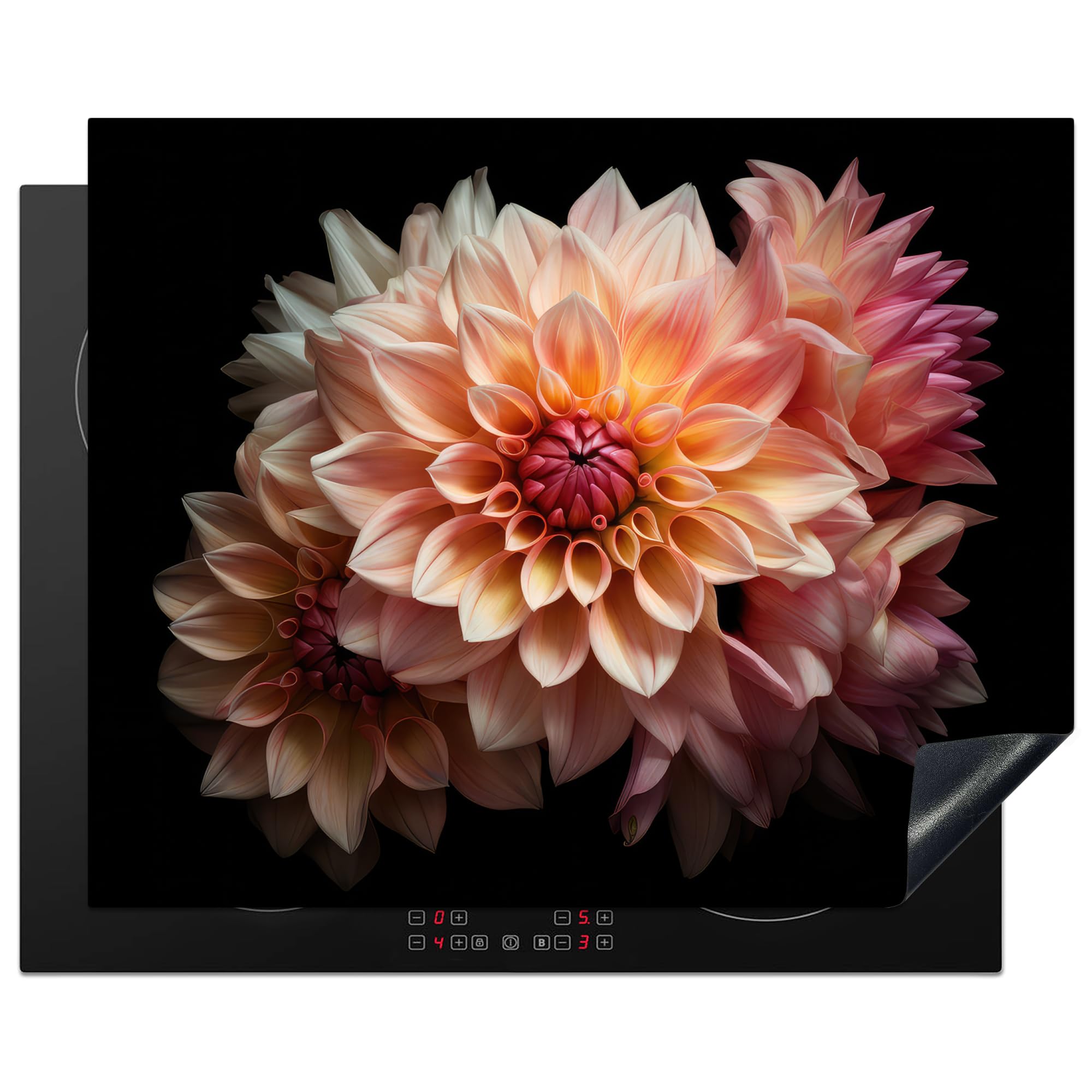 KitchenYeah© Induction Hob Protector Mat 20.5"x25.6" / 65x52 cm Cooker Top Protectors Cover Ceramic Covers Electric Hobs Vinyl Dahlia - Flowers - Pink - Black - Botanical — image 1