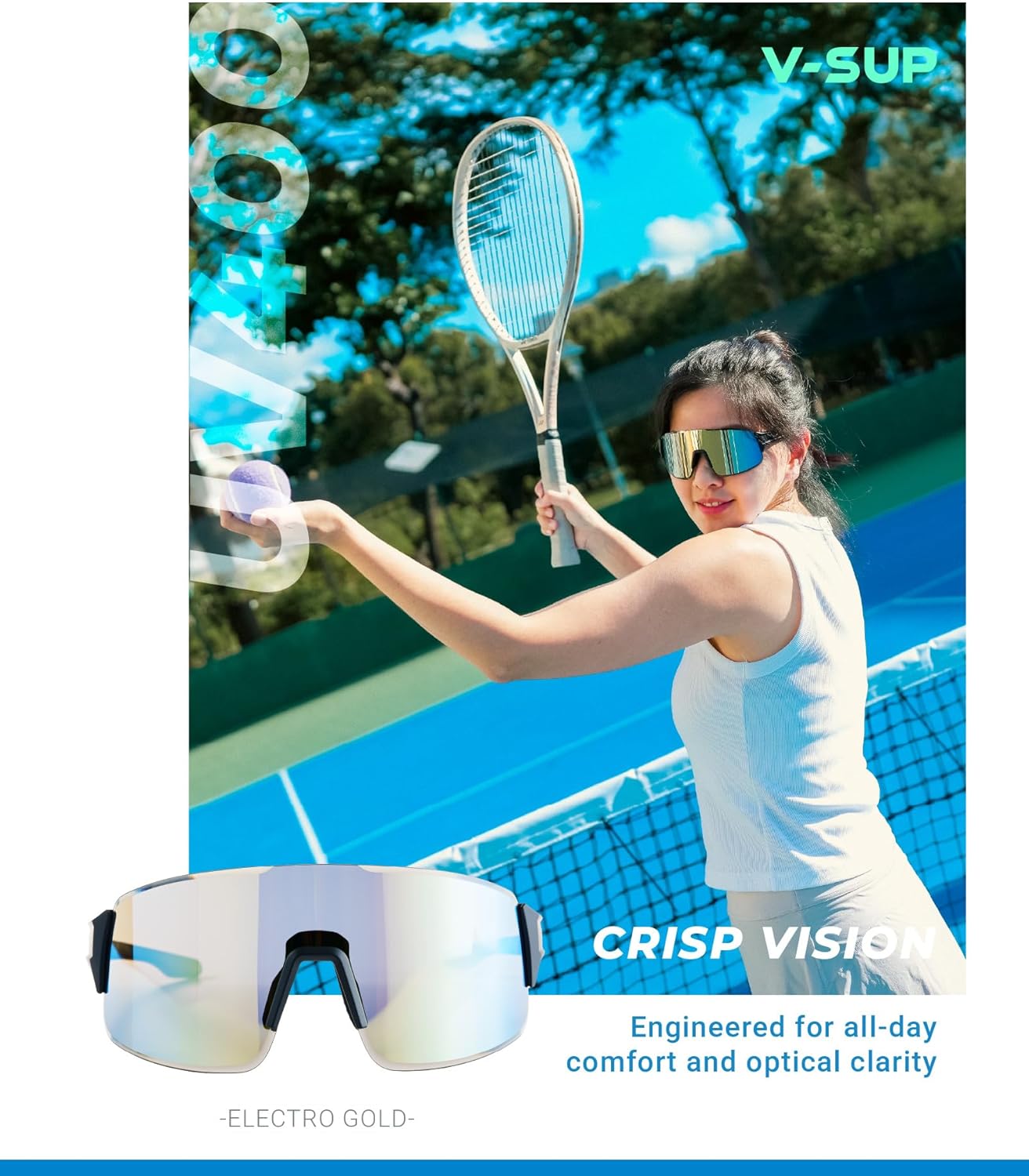 V-SUP TR90 Cycling Sunglasses UV400 Protection, Adjustable Ultra-Light Sport Glasses with Case for Running & Outdoor Use - Image 2