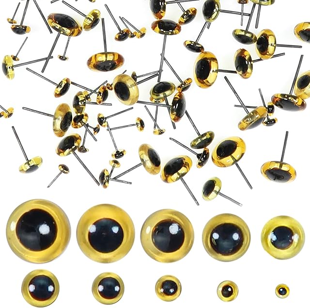 TOAOB 100pcs Brown Glass Eyes Kits Craft Eyes 3mm to 12mm for Doll Making Needle Felting Crafts