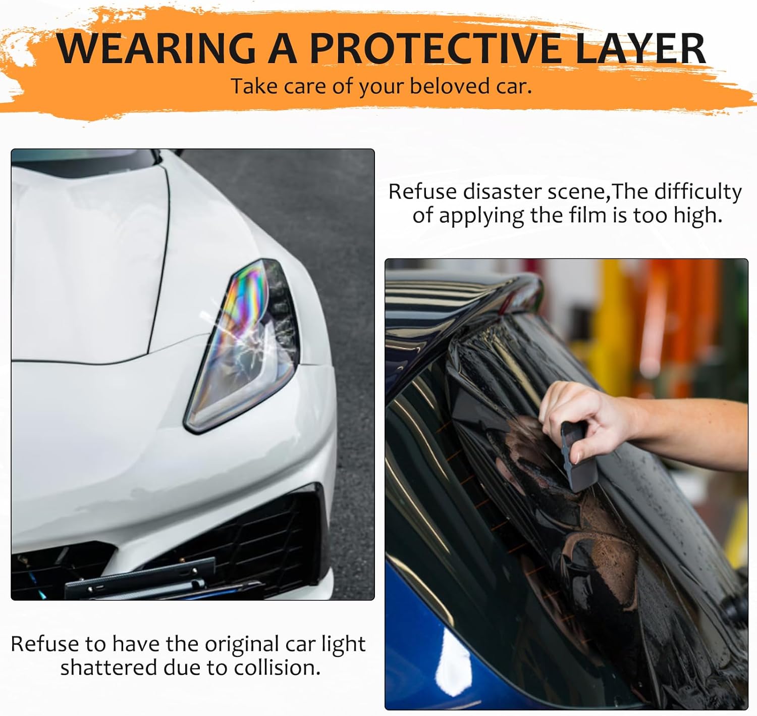 Front Headlight Lenses Cover Compatible with Corvette C7 2014-2019 Pair Left & Right Smoked Front Head Lights Lamp Cover Guard C7 Corvette Accessories Protection Decoration Kit (Smoked Balck)