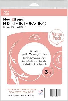 HeatnBond Ultra Lightweight Fusible Interfacing for Sewing Iron-On Lightweight Interfacing for Blouses, Shirts & More Non-Woven Interfacing Fabric for Sewing Made in USA 15" x 3 Yards