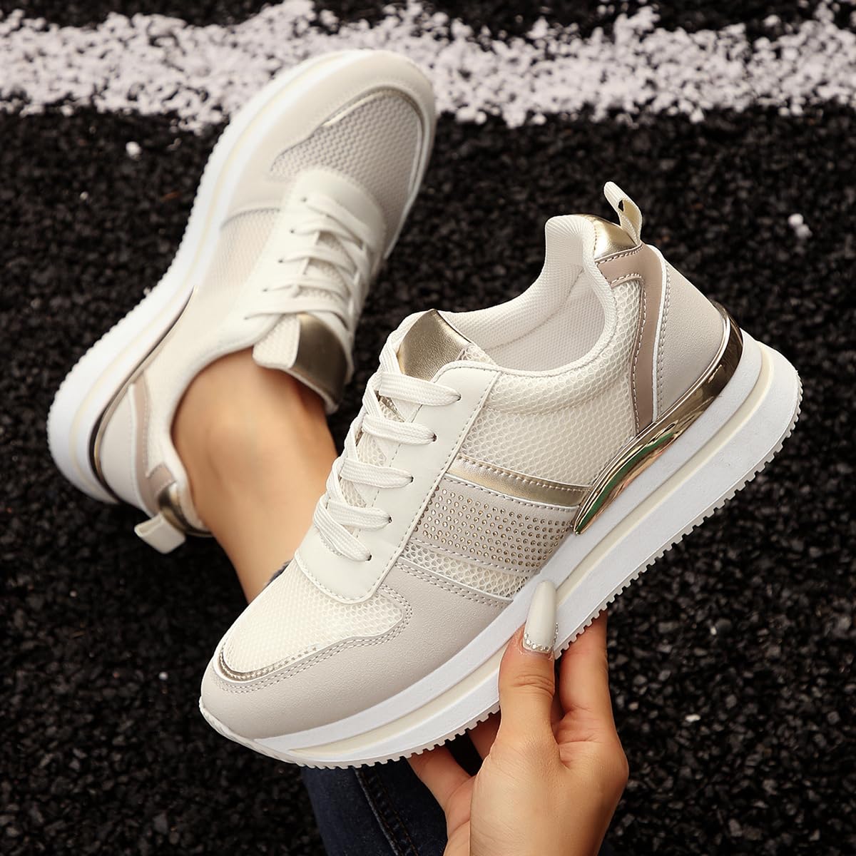 Tenis de plataforma para mujer, estilo retro, para caminar, con cuña