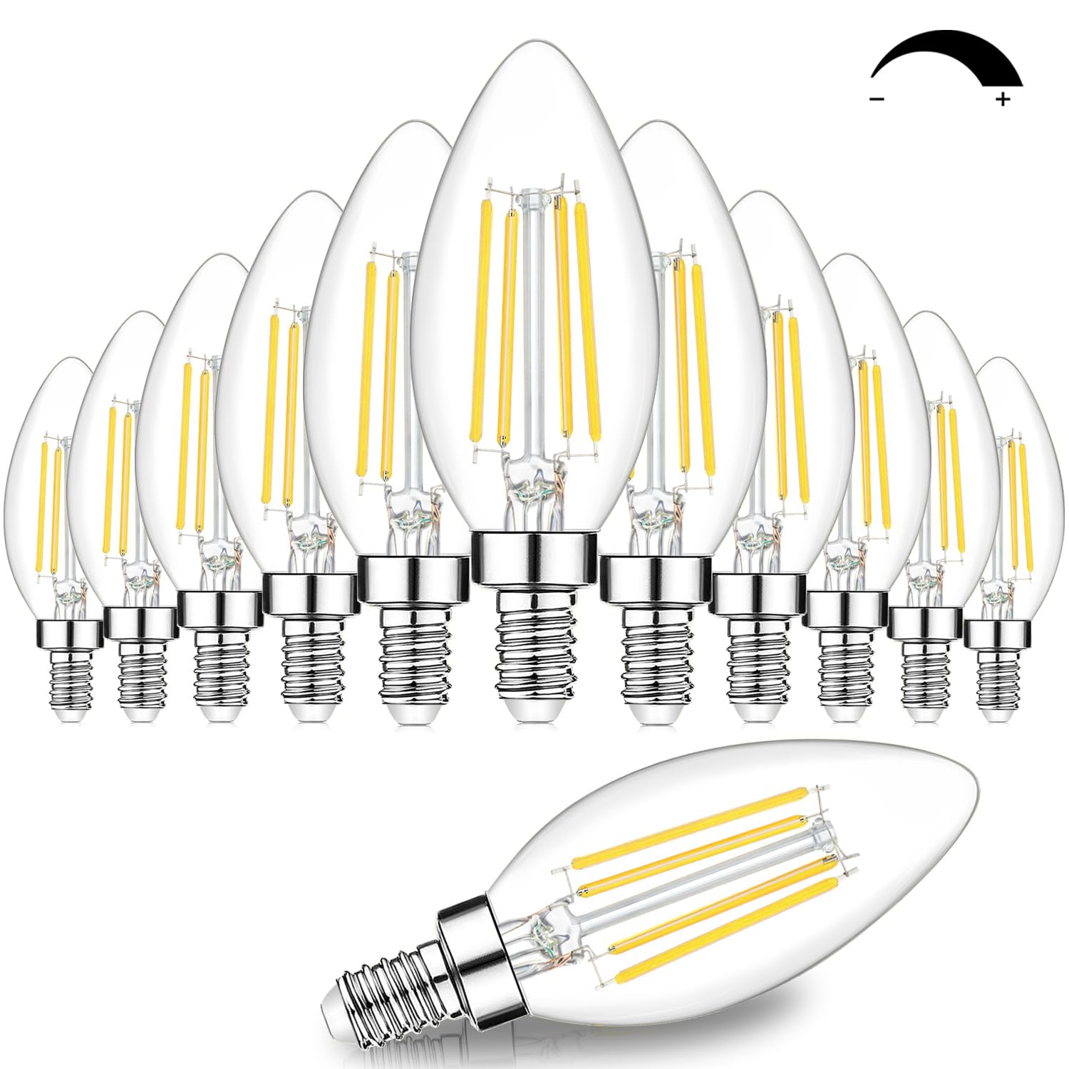 Pack of 12 Dimmable E12 LED Candelabra Bulbs 60W Equivalent, 4000K Cool White, 600 Lumens B11 Candle Base 6W C35 LED Filament Vintage Bulbs, Clear Glass for Chandelier Ceiling Fan High CRI 90+-image-42