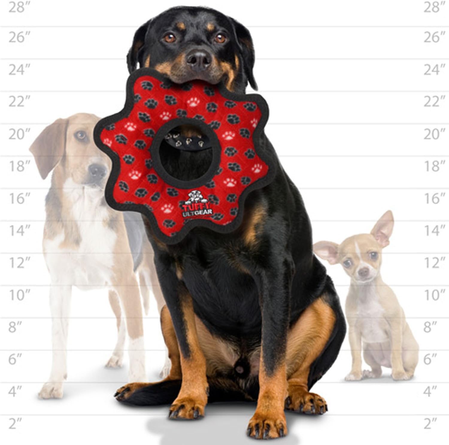 TUFFY- World's Tuffest Soft Dog Toy- Ultimate Gear Ring - Red Paw-Squeakers - Multiple Layers. Made Durable, Strong & Tough.Interactive Play (Tug,Toss & Fetch).Machine Washable & Floats.