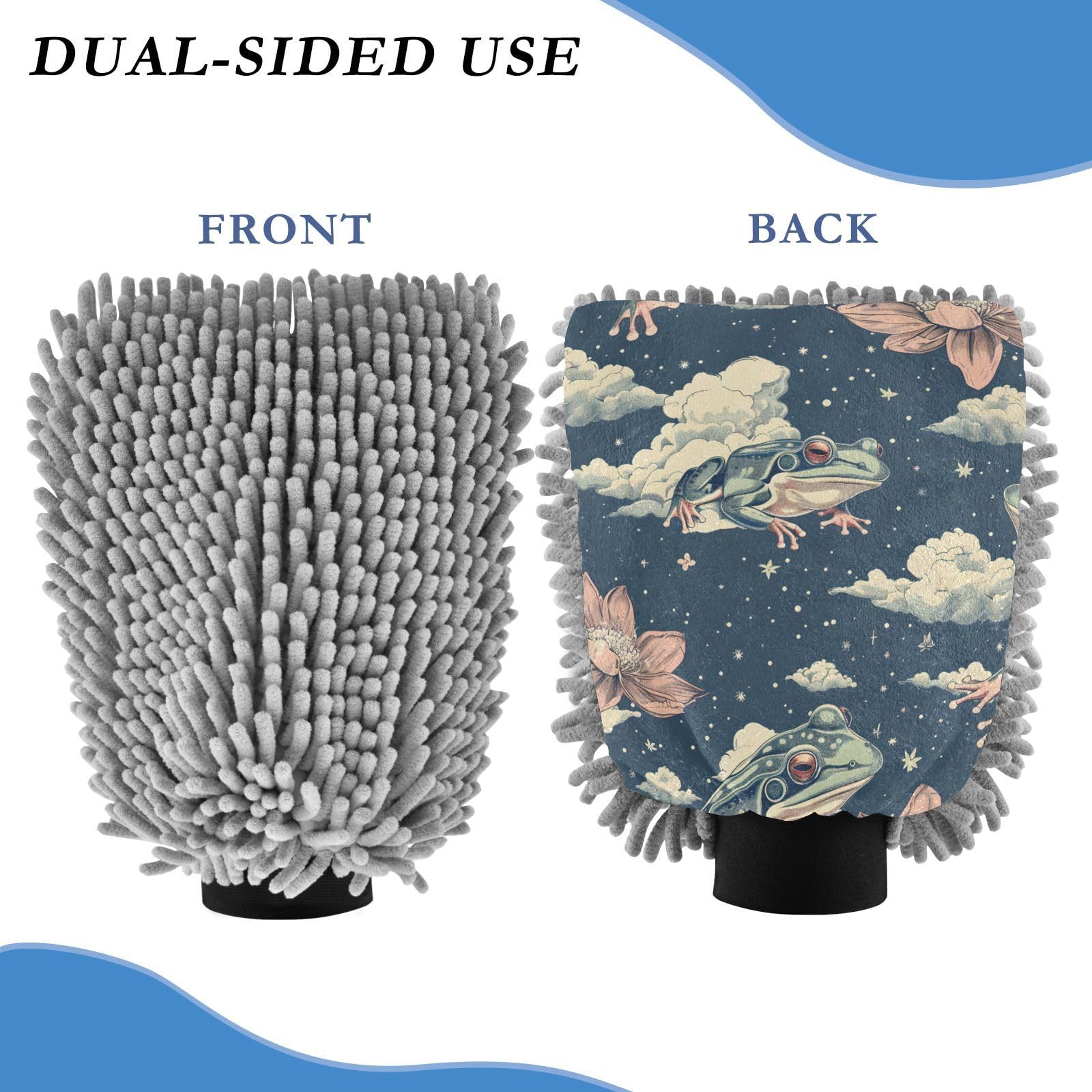 IOACIY Absorbent Microfiber Car Wash Drying Mitts, 2 Pack, Scratch-Free & Lint-Free, Rich Foam, Highly Absorbent, Double Sided, Wash Mitt Perfect for Car Washing, M, Frog (6)