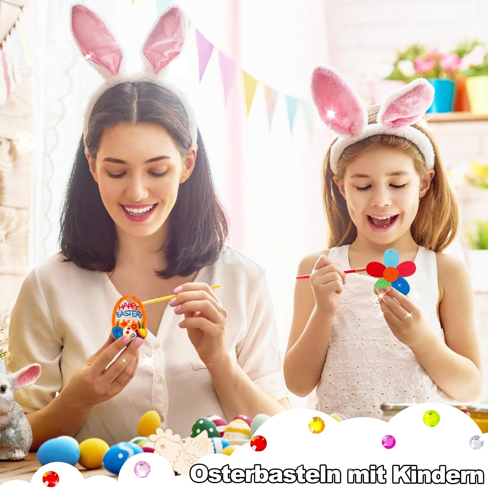 CIYIN Ostern Bastelset Für Kinder – 264 Teile, Holz-Anhänger Mit Loch, Farbstifte, Hanfseil, Für Osterdeko & Malen