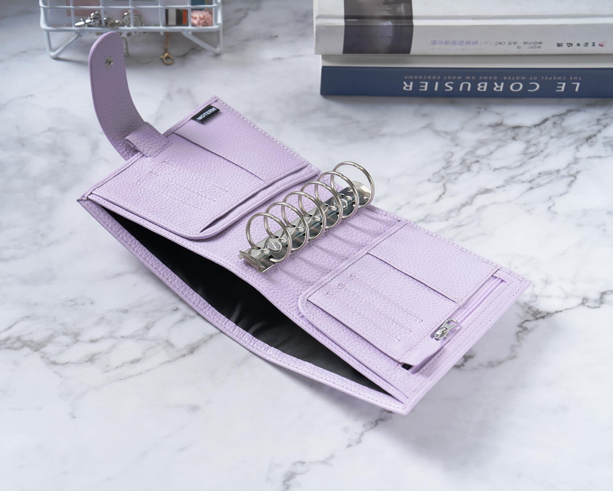 Moterm Pocket Luxe Ring Planer– Echtes Leder Binder Organizer (Kiesel-Lavendel, 30mm Ring)