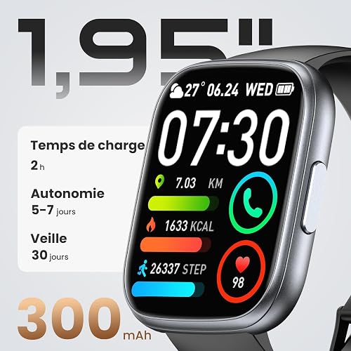 Cillso Montre Connectée Homme Femme 1,95" HD, Smartwatch avec Appels Bluetooth, 112 Modes Sportifs, Cardiofréquencemètre, SpO2, Sommeil, Étanchéité IP68, Montre Sport pour Android iOS - 2