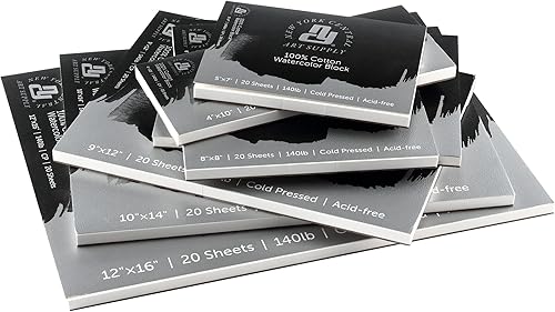 Miniatura 5 de New York Central Bloque de acuarela, prensa en frío de 140 libras de 10 x 14 pulgadas, 20 hojas, papel de acuarela de archivo para artistas,