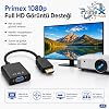 PrimeX PX-1240S HDMI to VGA Çevirici Adaptör, 30 cm Dijital Görüntü Dönüştürücü, HDMI Erkek VGA Dişi, Full HD Destekli Siyah Kablo Aparatı, PC Laptop Projeksiyon Monitör Uyumlu