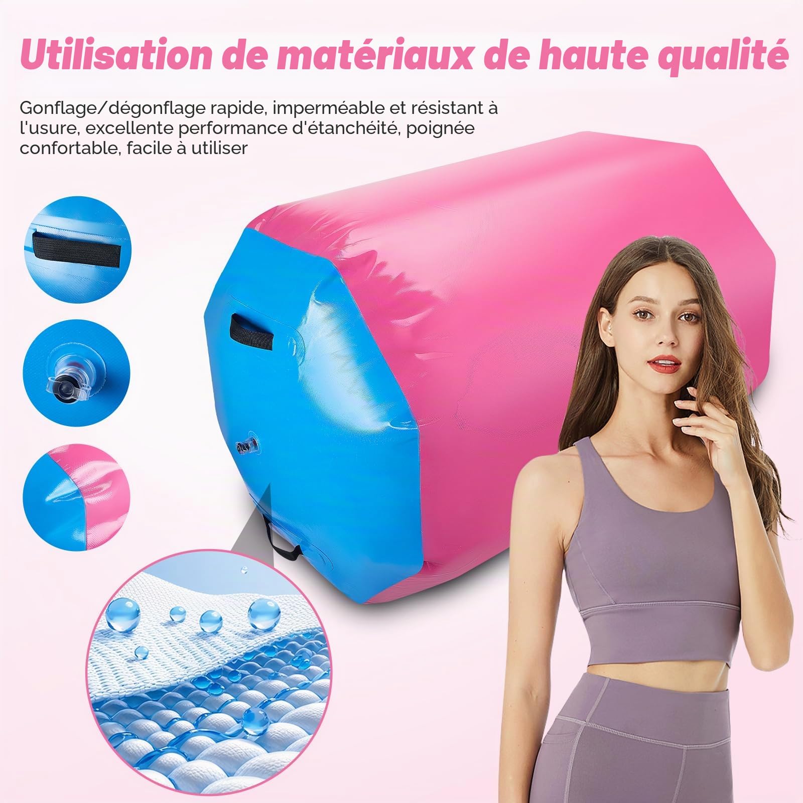 Rouleau Gonflable Air Roll, 90 * 70 cm Air Track Gymnastique, Tapis de Gymnastique avec Pompe Électrique pour la Maison, l'extérieur, le Fitness, l'entraînement, le Yoga, le Backflip