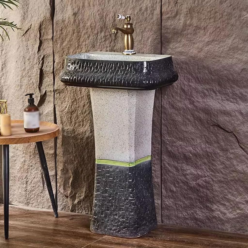 Bathroom Countertop Vessel Sink Outdoor Garden Art Washbasin Courtyard Column Balcony Ceramic Pedestal Sink Vanity