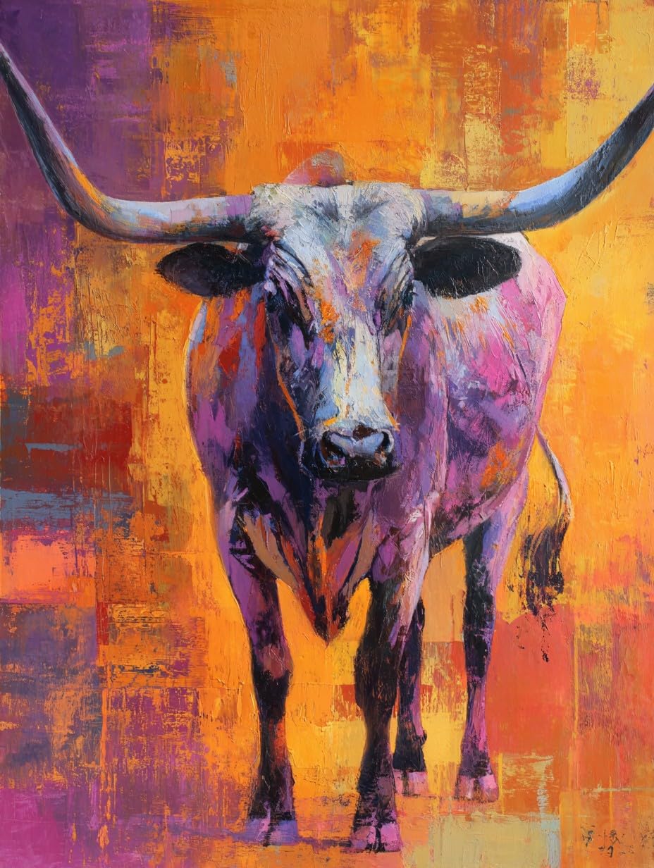 WANGWANGMIAO Paint by Numbers for Adults Beginner,Colorful Longhorn Painting by Number Kits On Canvas,DIY Color Oil Painting Acrylic Paints,Home Wall Decor 40x50cm/16x20in，with Frame