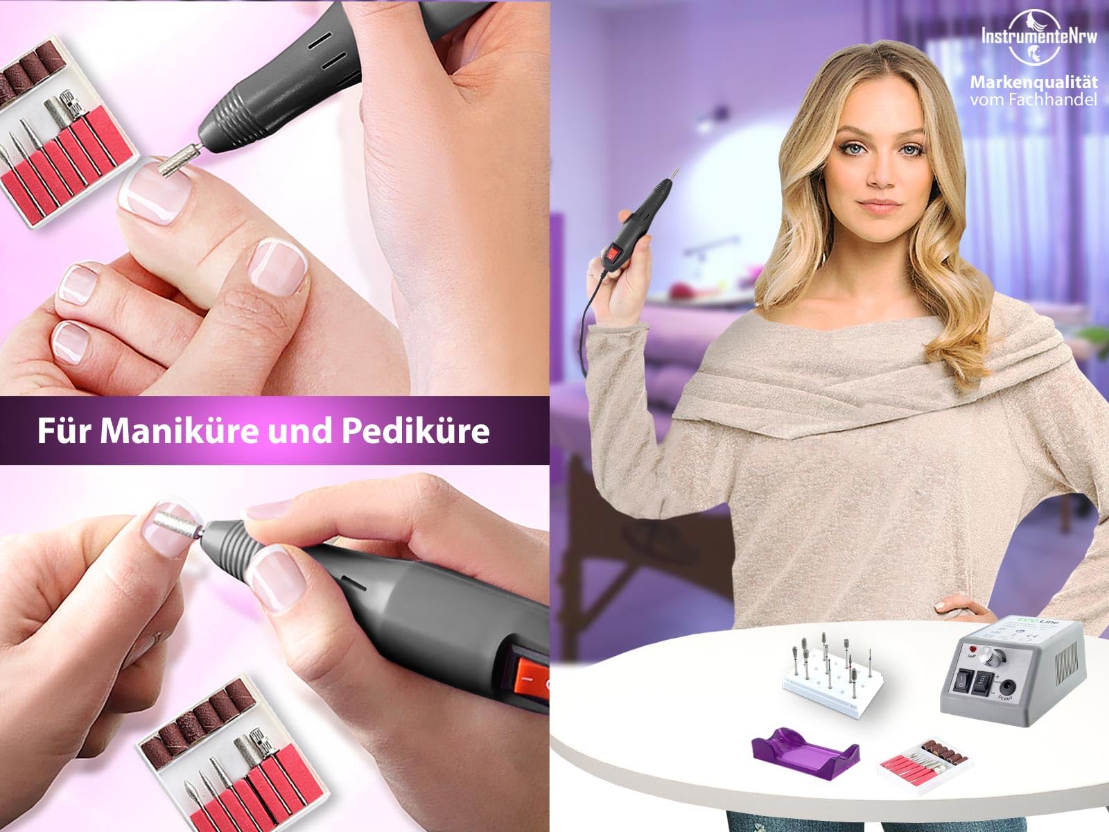 Elektrische Nagelfeile mit 10 Aufsätzen Fußpflegegerät Maniküre Pediküre | Fräser Nagelfräser Schleifgeräte Set Diamantschleifer Fußpflege Set zur Nagelpflege für Hände & Füße