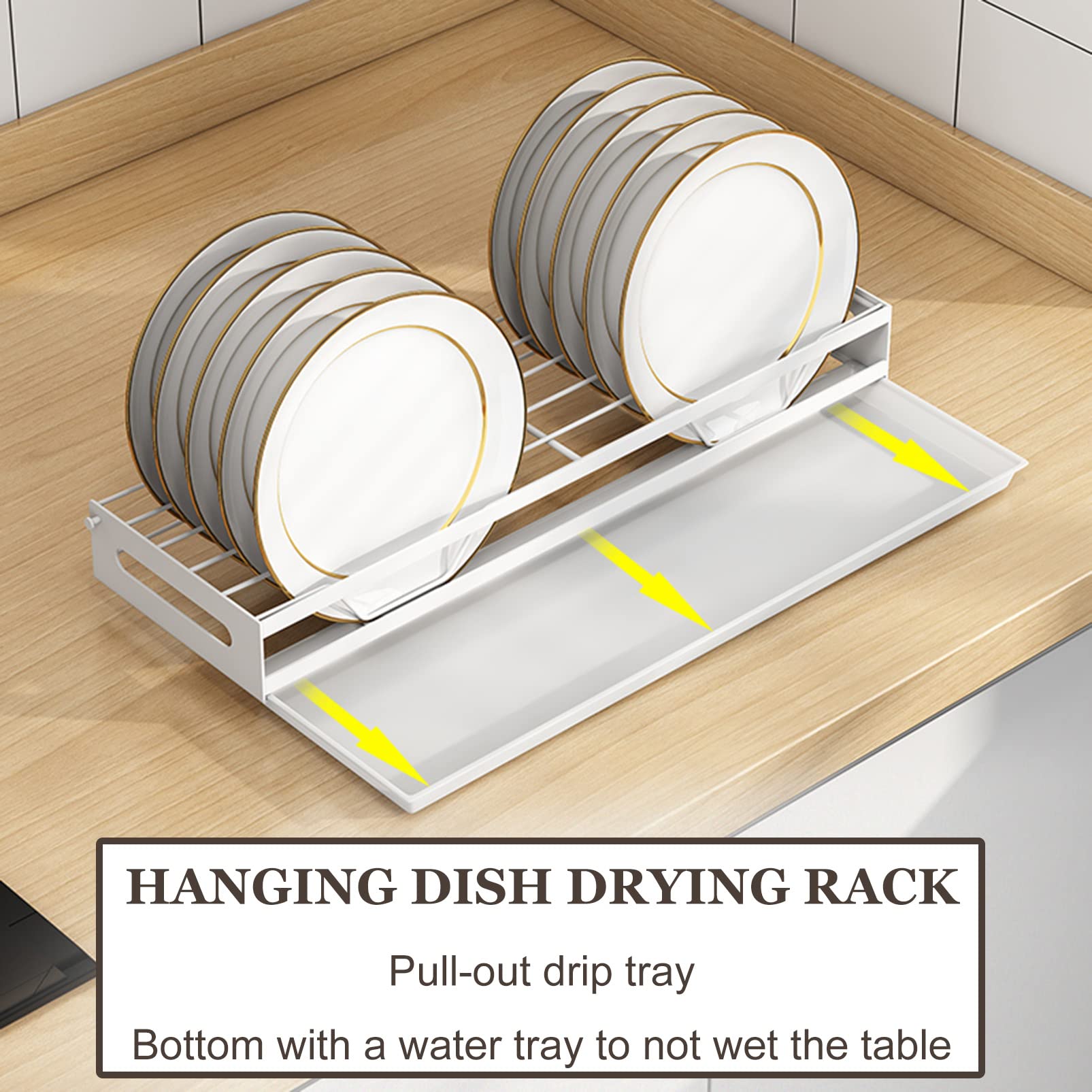 Escurridor de platos, escurridor de platos, estante de almacenamiento de platos de acero inoxidable montado en la pared con bandeja de escurridor, organizador de suministros de cocina, soporte para