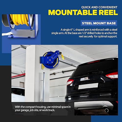 Miniatura 6 de Goodyear Carrete de cable de extensión retráctil de 14 AWG x 100 pies 3C SJTOW Cable SJTOW Conector triple Clasificación de potencia 125 voltios CA