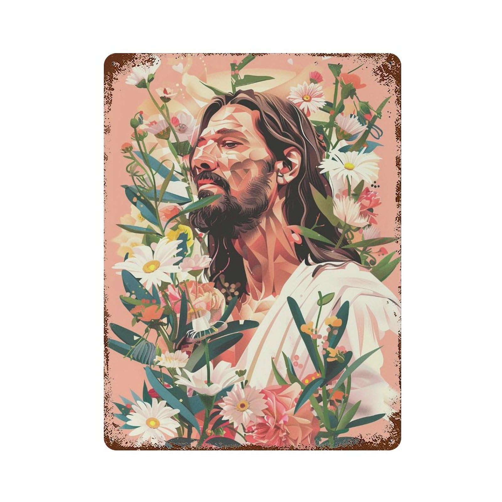 YHGERTKU Floral Jesus Christ Pastel 01 Wall Art Retro Iron Vintage Metal Tin Sign Poster Modern Decor for Living Rooms Gift 40x30cm