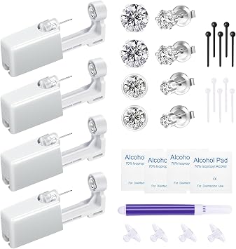 4pcs Ear Piercing Kit, Ear Piercing Gun, Disposable Ear Piercing Kit, Self Ear Piercing Gun Kit, Easy and Safe Earring Piercing kit