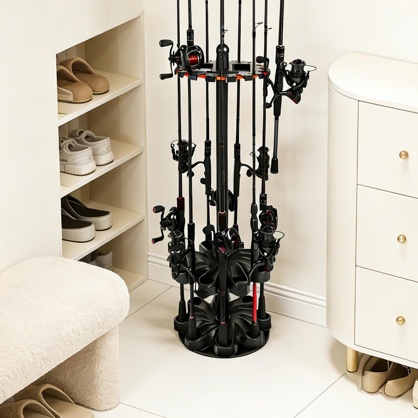 Soportes para Cañas de Pescar para Garaje Organizador Vertical Giratorio | Soporte Portacañas de Almacenamiento para Cubierta Hogar Vehículo Garaje Kayak