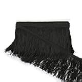 HedongHexi Chainette Fringe Trim 5 Yard x 4 Inches Fabric Trims Tassel Sewing for DIY Decoration Clothes Accessories Latin Wedding Dress (Black, 4