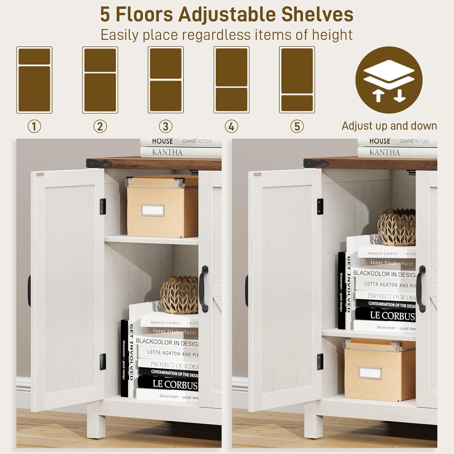 3 Drawer File Cabinet, Farmhouse Lateral Filing Cabinet with Doors for Letter/A4 Size Hanging Files, Large Wood Storage Cabinets Printer Stand with Adjustable Shelf for Home Office, White and Brown