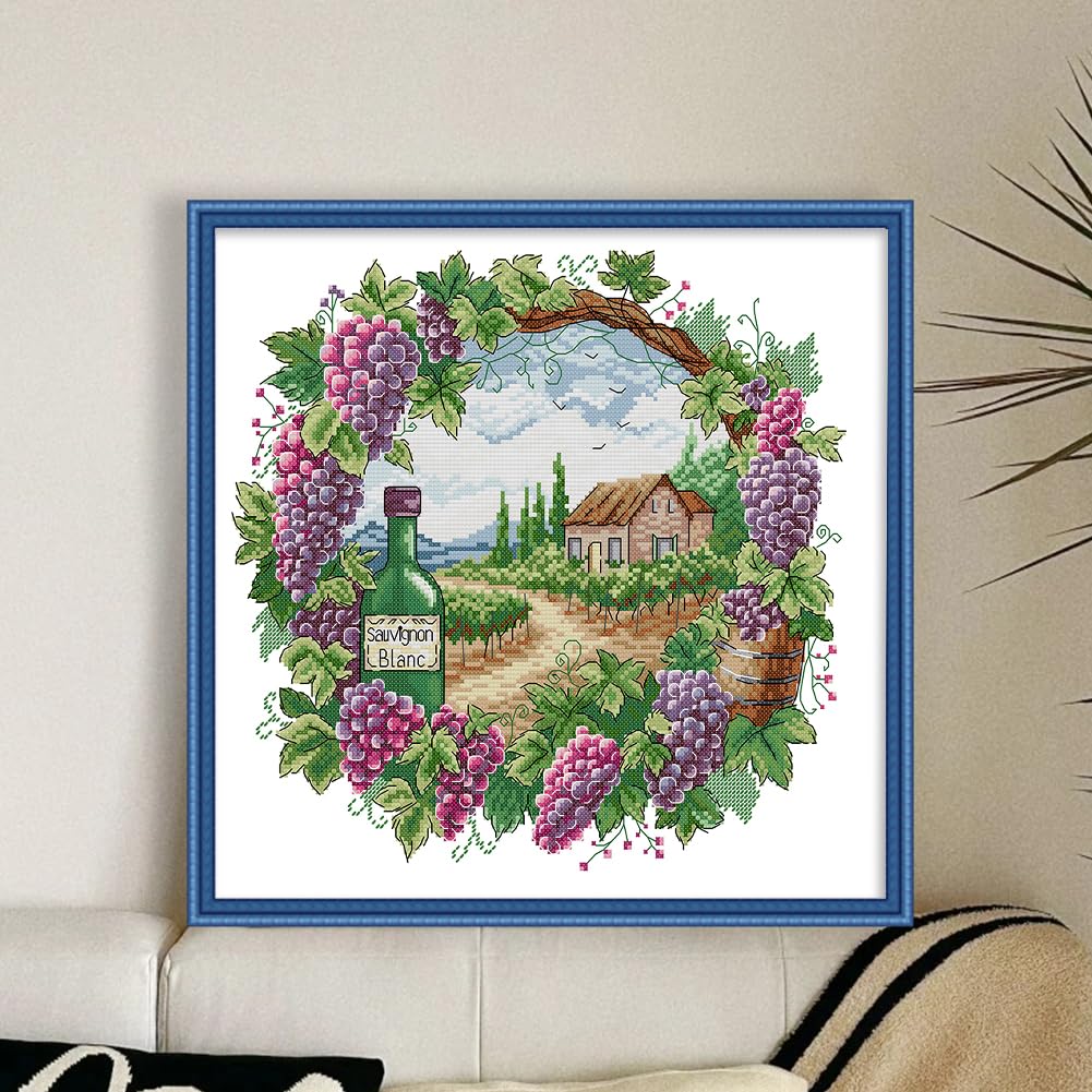 5 kits de punto de cruz con estampado de flores, paisaje de bricolaje en corona de flores completo de 14 quilates, kits impresos de punto de cruz, kit de arte y manualidades para principiantes y
