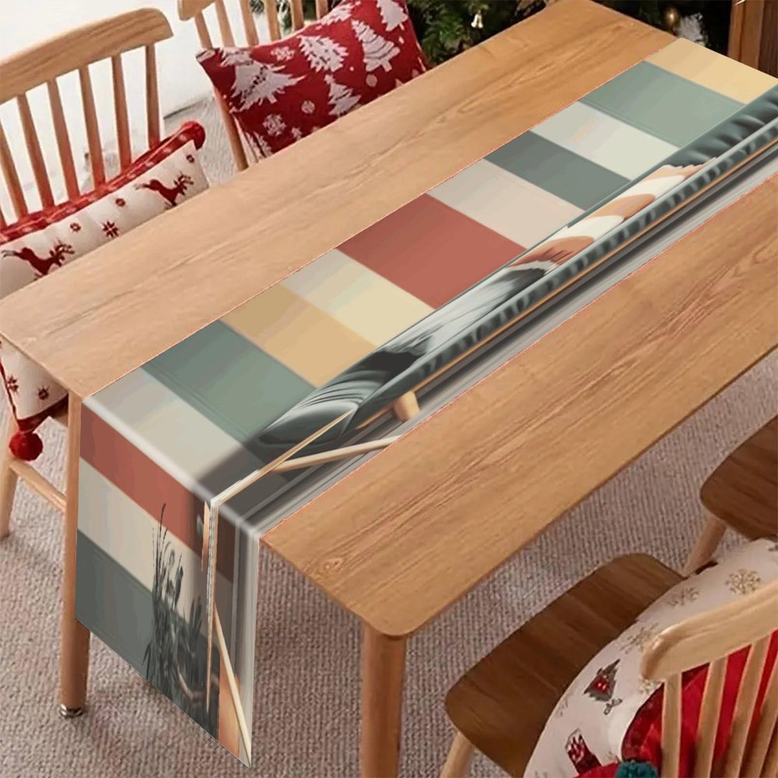 Adfgyerh Style Striped Background Table Runner，Pure Linen Chambray ,Boho Table Runner，Heavy Duty Washable Fabric Decorations ，For Party Kitchen Dining Table Coffee Holiday Party Decor (12X70.87 Inches)