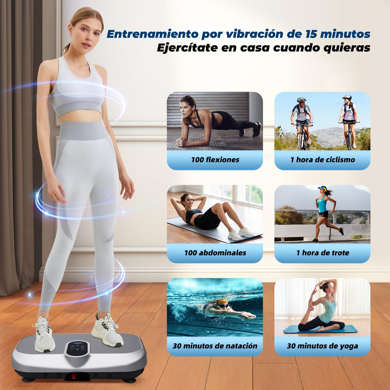 Plataforma Vibratoria 150KG, 120 Niveles de Vibración, 9 Programas de Entrenamiento Automáticos, Altavoz Bluetooth, Plataforma Vibración Muscular con Control Remoto y Banda de Resistencia