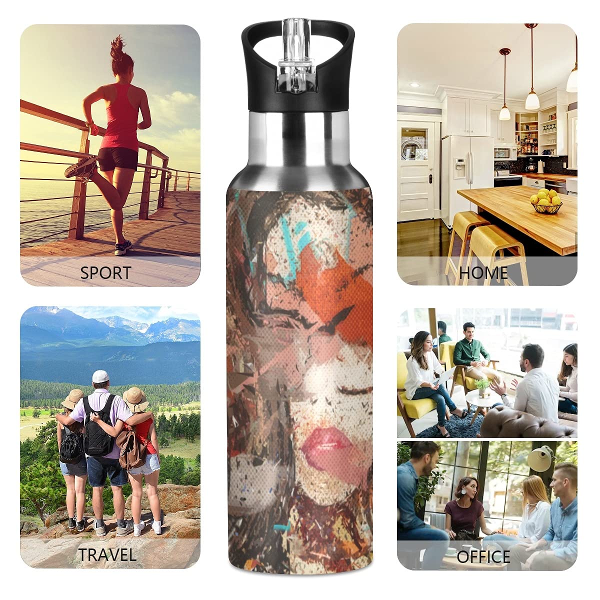 Stainless Steel Water Bottle, Abstract Woman 600ml BPA Free Sports Bottle  for Kids Adults : Amazon.de: Sports & Outdoors