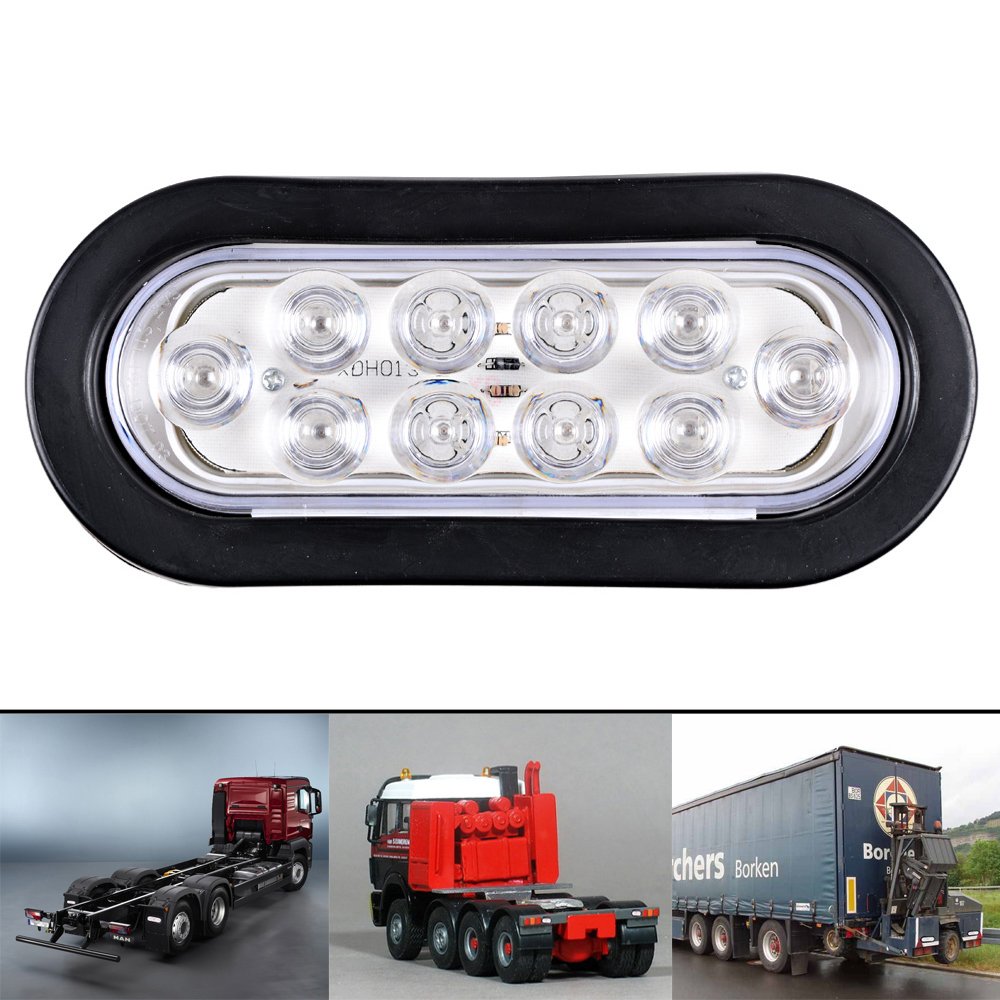 Astra Depot RED 10-LED Oval Clear Poly-Carbonate Lens Truck Brake Light Wiring Plug Trailer UTE UTV Boat Vans (1 pc)