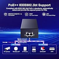 Vista 4 de MokerLink Inyector Gigabit PoE, 802.3af/at/bt 90W, Ethernet 10/100/1000Mbps, Plug & Play, adaptador no PoE a PoE, distancia de hasta 328.1 ft