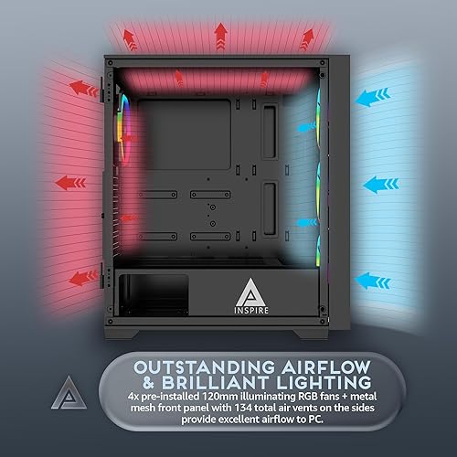 Miniatura 4 de Apevia Inspire-BK Inspire Mid Tower ATX - Funda para PC gaming con 4 ventiladores ARGB de 4.724 in, 366 modos de luz RGB, 1 panel frontal de flujo