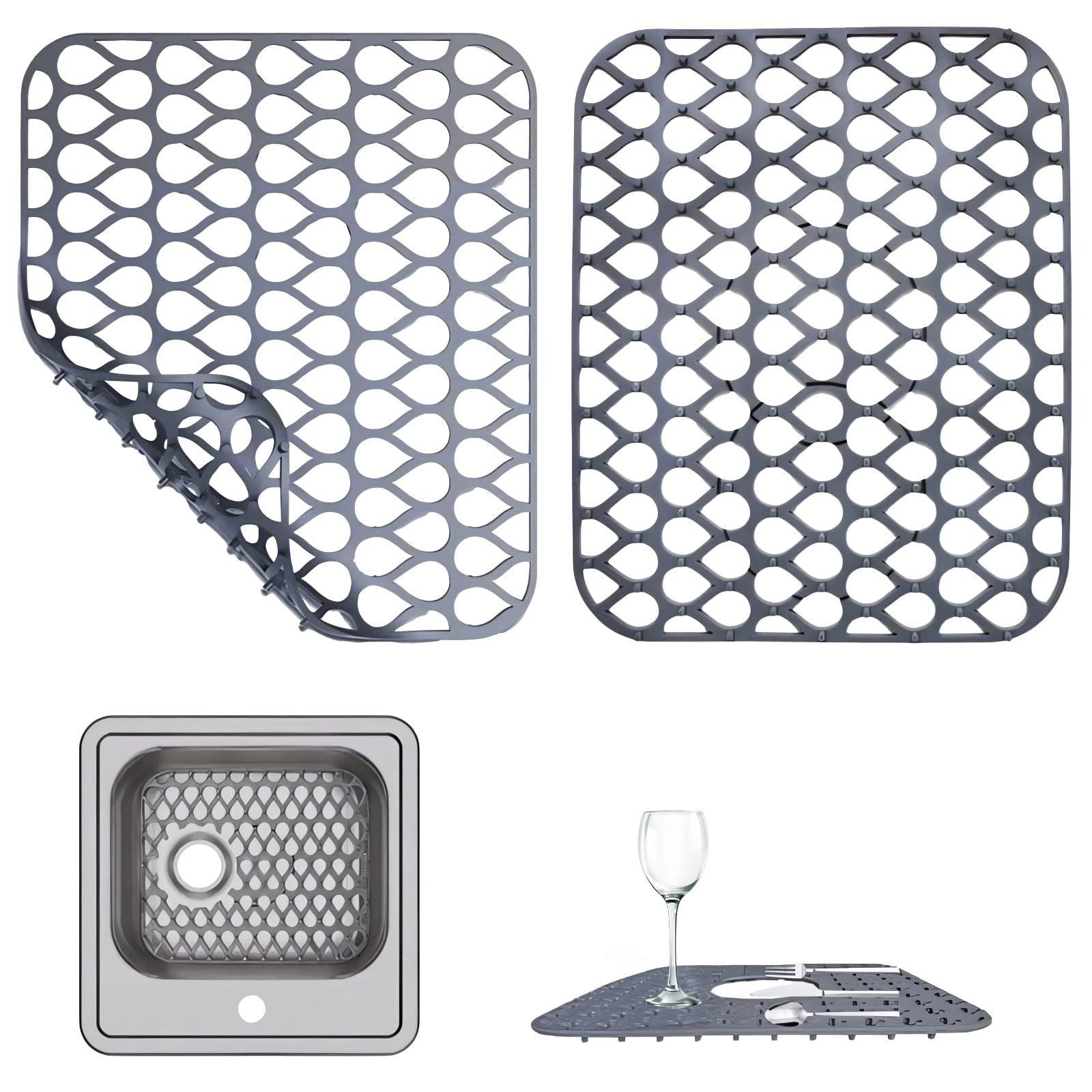 Almohadilla de silicona para fregadero de cocina grande con base antideslizante, pack de 2