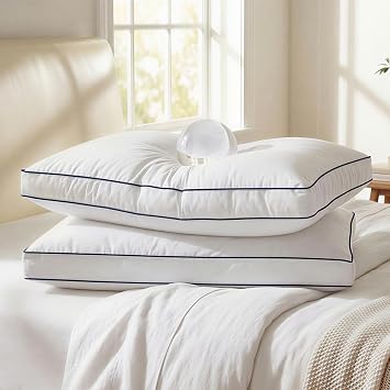 Down Pillows King Size Set of 2, Luxury Hotel Collection Gusseted Bed Pillow for Sleeping, Soft and Fluffy Support, Cotton Cover, Breathable, for Side, Back and Stomach Sleepers