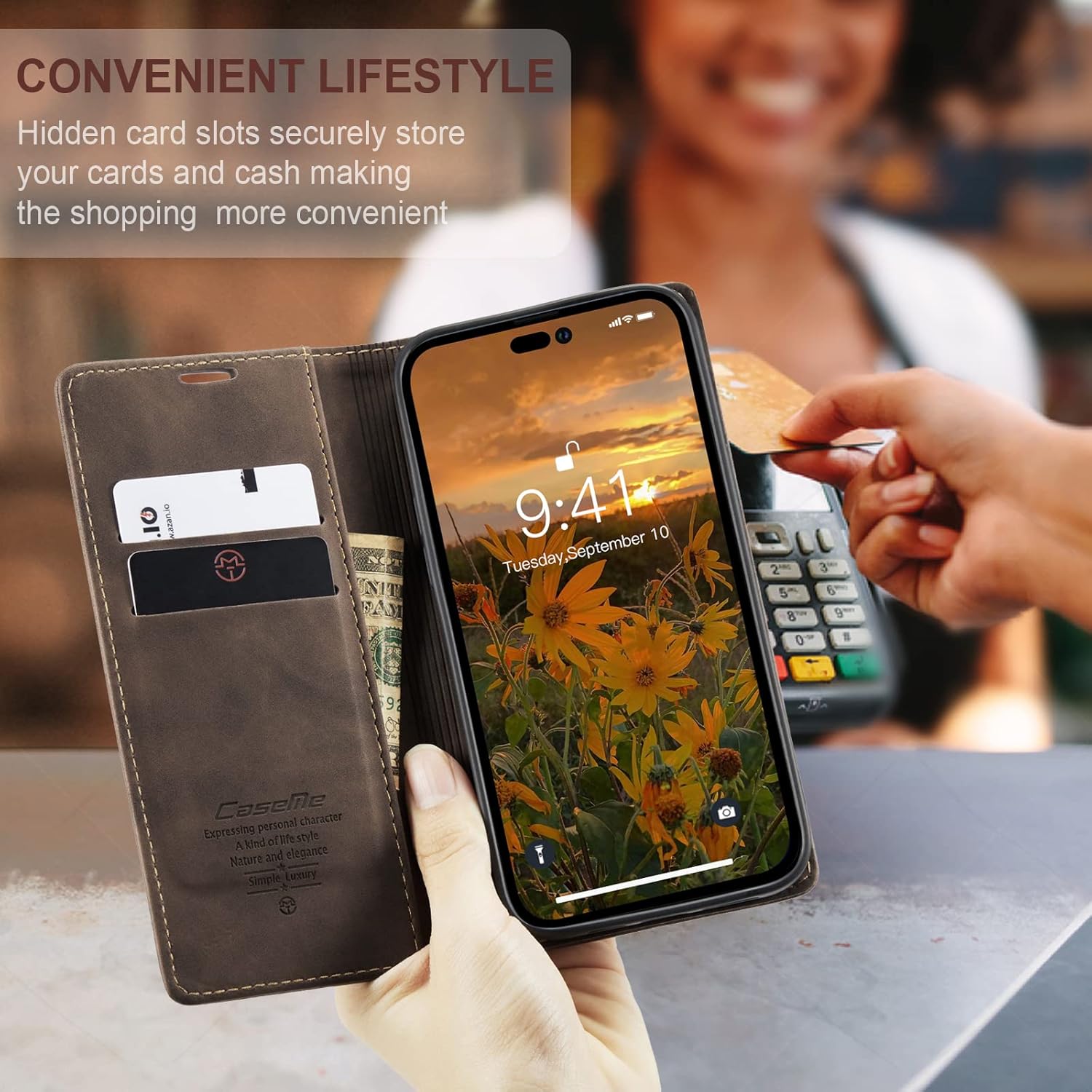 for iPhone 14 Pro Max Case, Flip Wallet Leather Case with Card Holder Magnetic Closure Shockproof Kickstand Protective Phone Cases Cover for iPhone 14 Pro Max, Coffee - Image 5