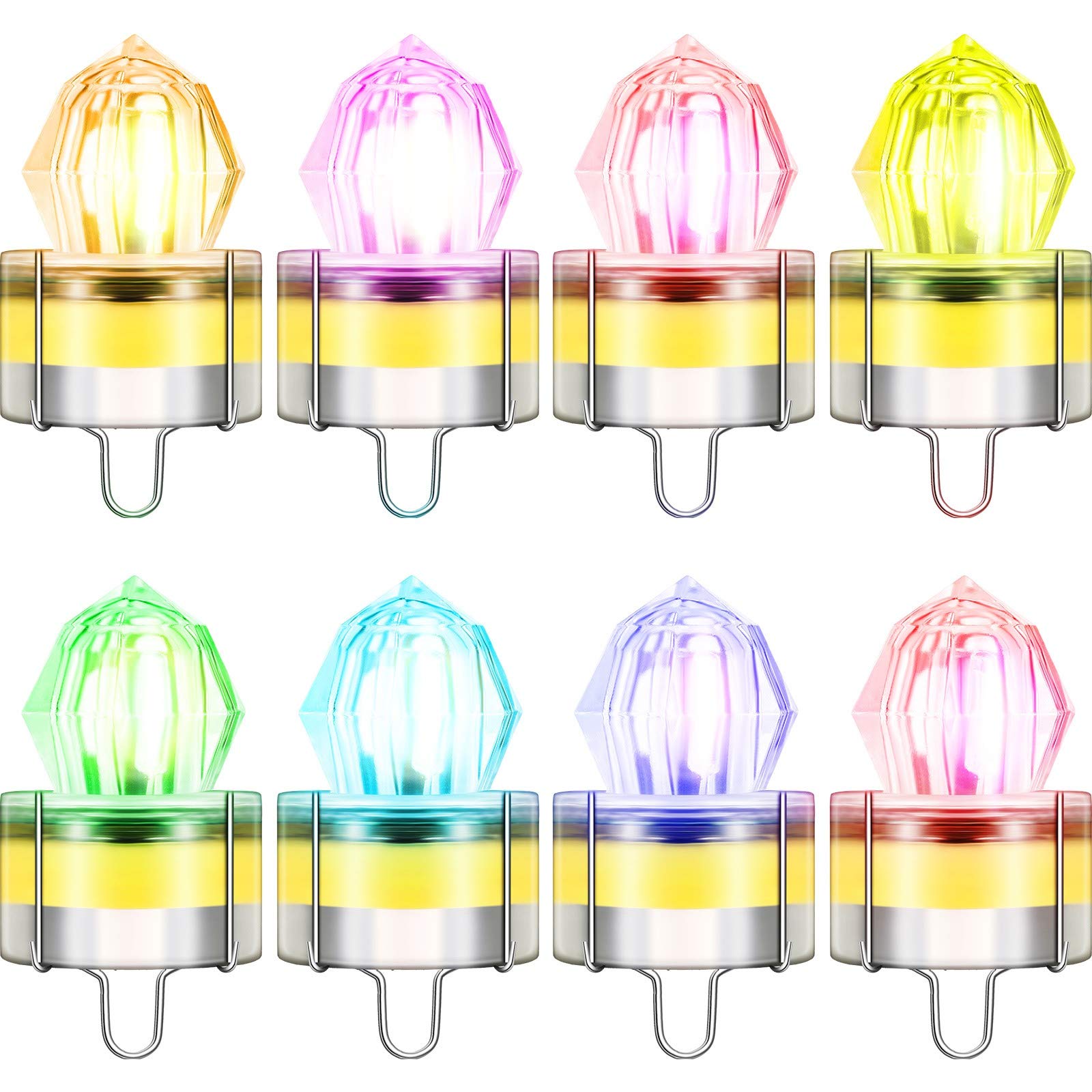 Mudder8 Pieces Deep Drop Fishing Light LED Artificial Diamond Style Fishing Lights, Underwater Versatile Flashing Fishing Light for Attracting Fish