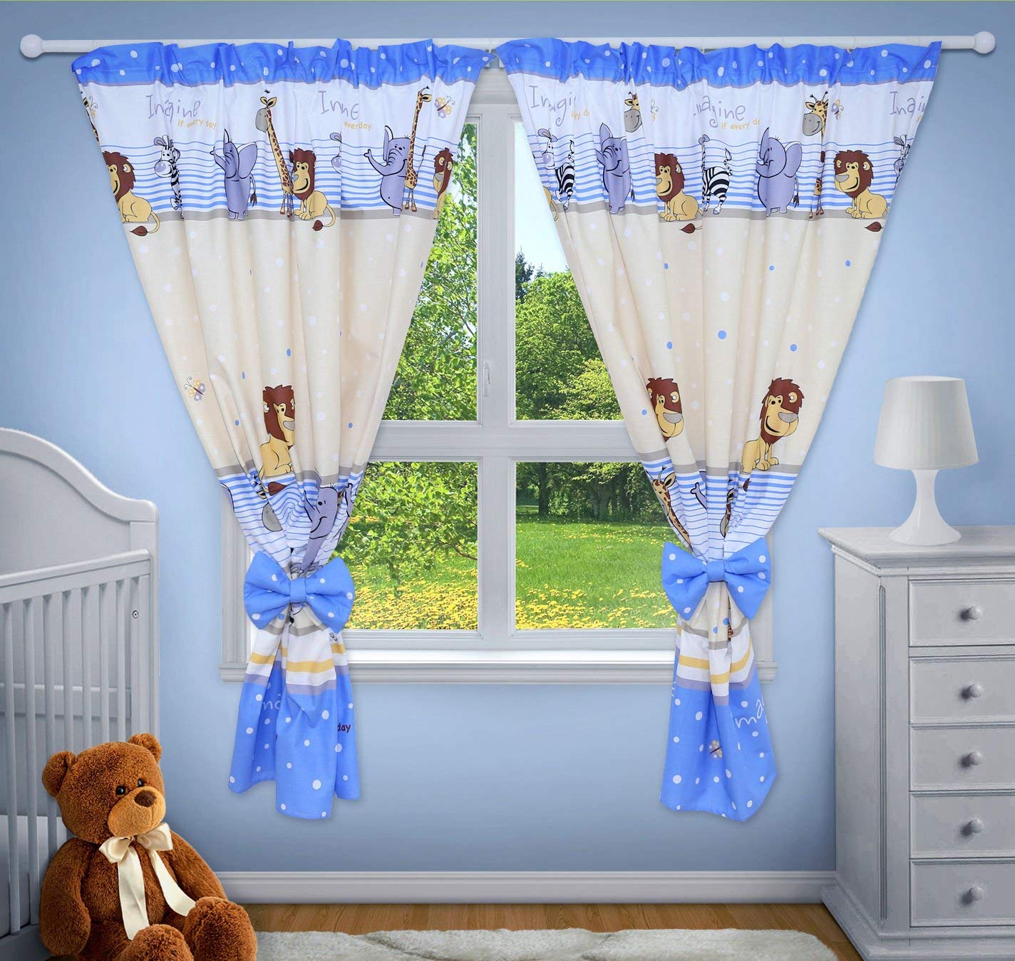 TheLittles24 Luxury Decorative Curtains for Baby Room Matching with Our Nursery Bedding Sets (Safari Blue)
