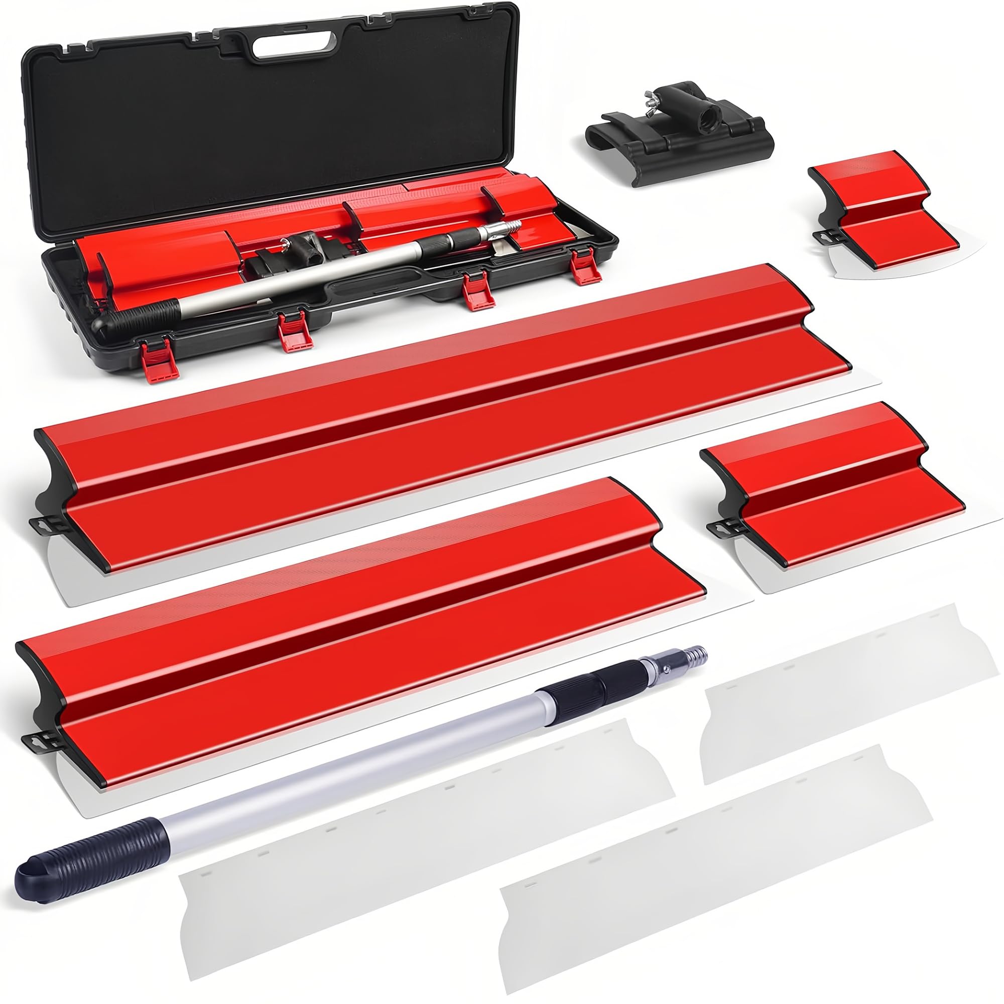 OIHYA Drywall Skimming Blade Set, 12", 22" & 32" European Stainless Steel Skimming Blade with 35"-78" Aluminum Adjustable Handle for Drywall,