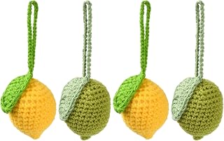 4Pcs Cute Crochet Lemon Keychain Decoration Handmade Knitted Fruit Hanging Accessory for Keys Handbag Bag Purse Car Decor