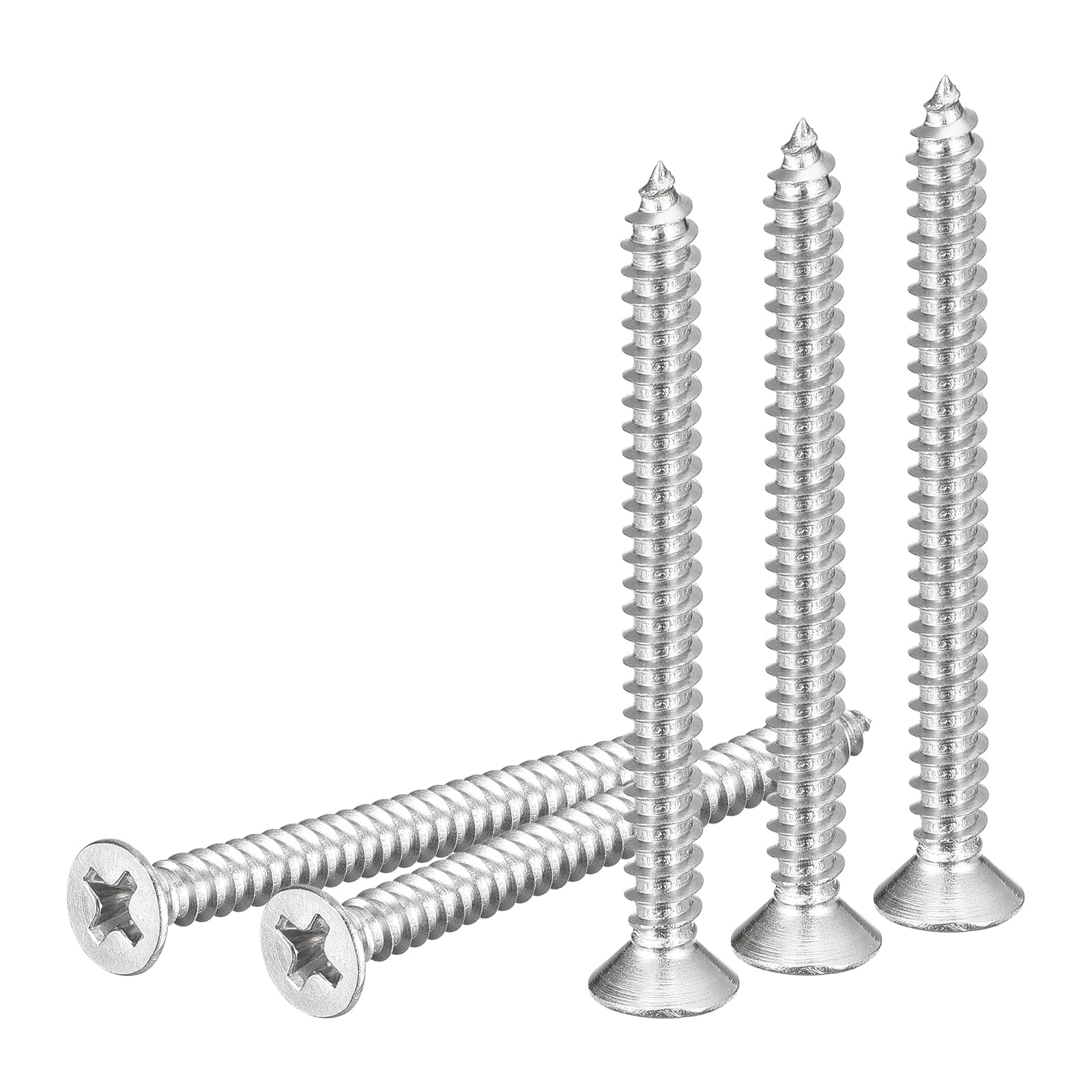 DTGN 100Pcs #7x1-3/4" Flat Head Wood Screws, 304 Stainless Steel Phillips Self Tapping Screws - Good for Woodworking Furniture - Silver