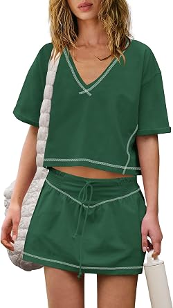 Panadila Womens Workout Set 2 Piece Outfits Skirt Set Matching Sets Crop Tops and Skirt with Shorts Sets with Pockets