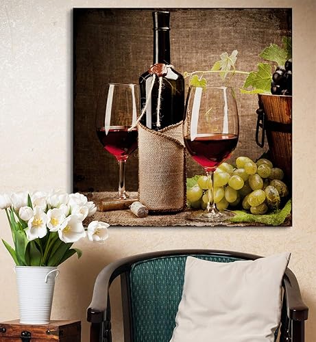 Miniatura 2 de wall26 - Lienzo decorativo cuadrado para pared, copas de vino con botella de vino y uvas, impresión giclée, arte moderno para el hogar, listo para