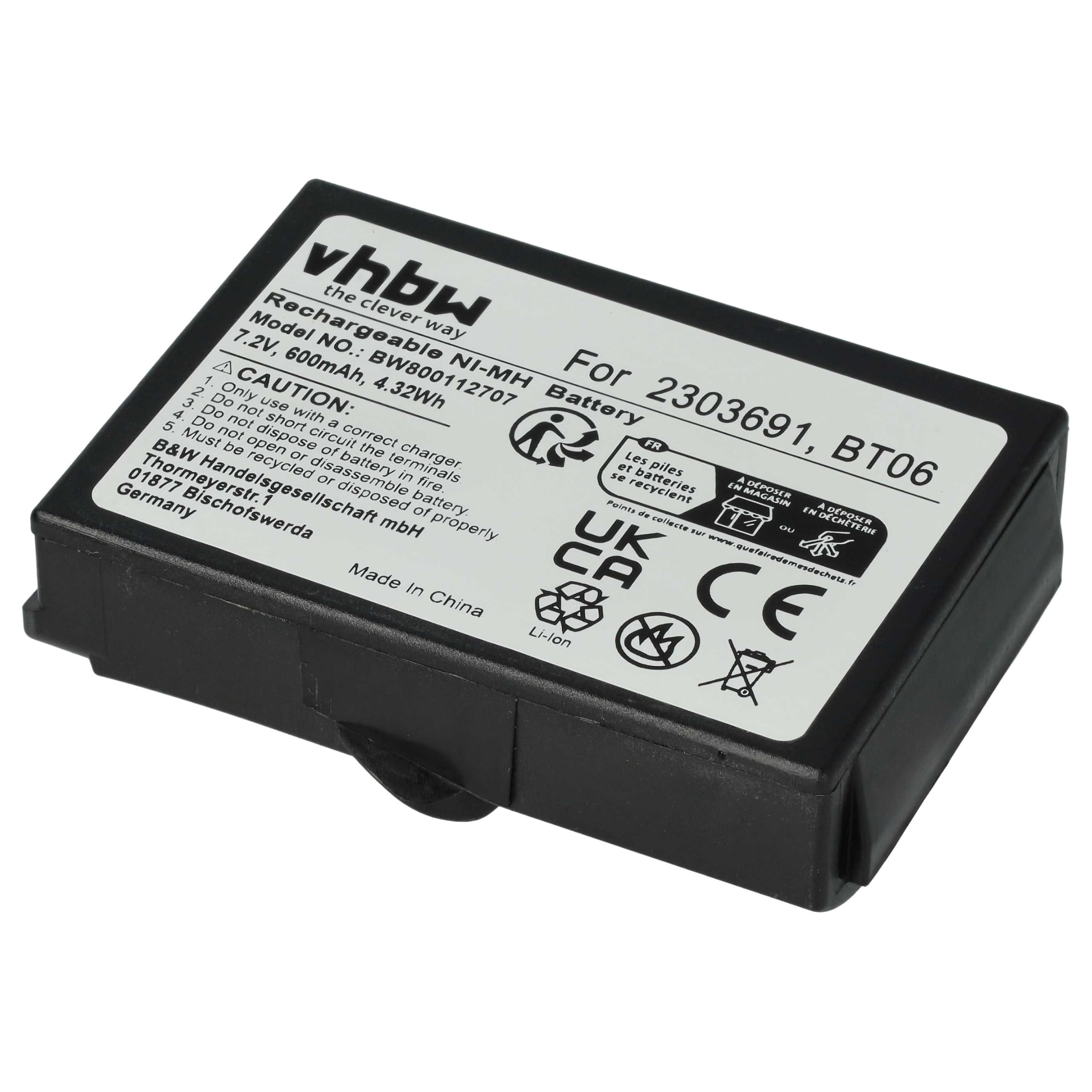 vhbw 2X batería reemplaza Danfoss 2303691, BT06 para Mando a Distancia Industrial (600 mAh, 7,2 V, NiMH) - Negro