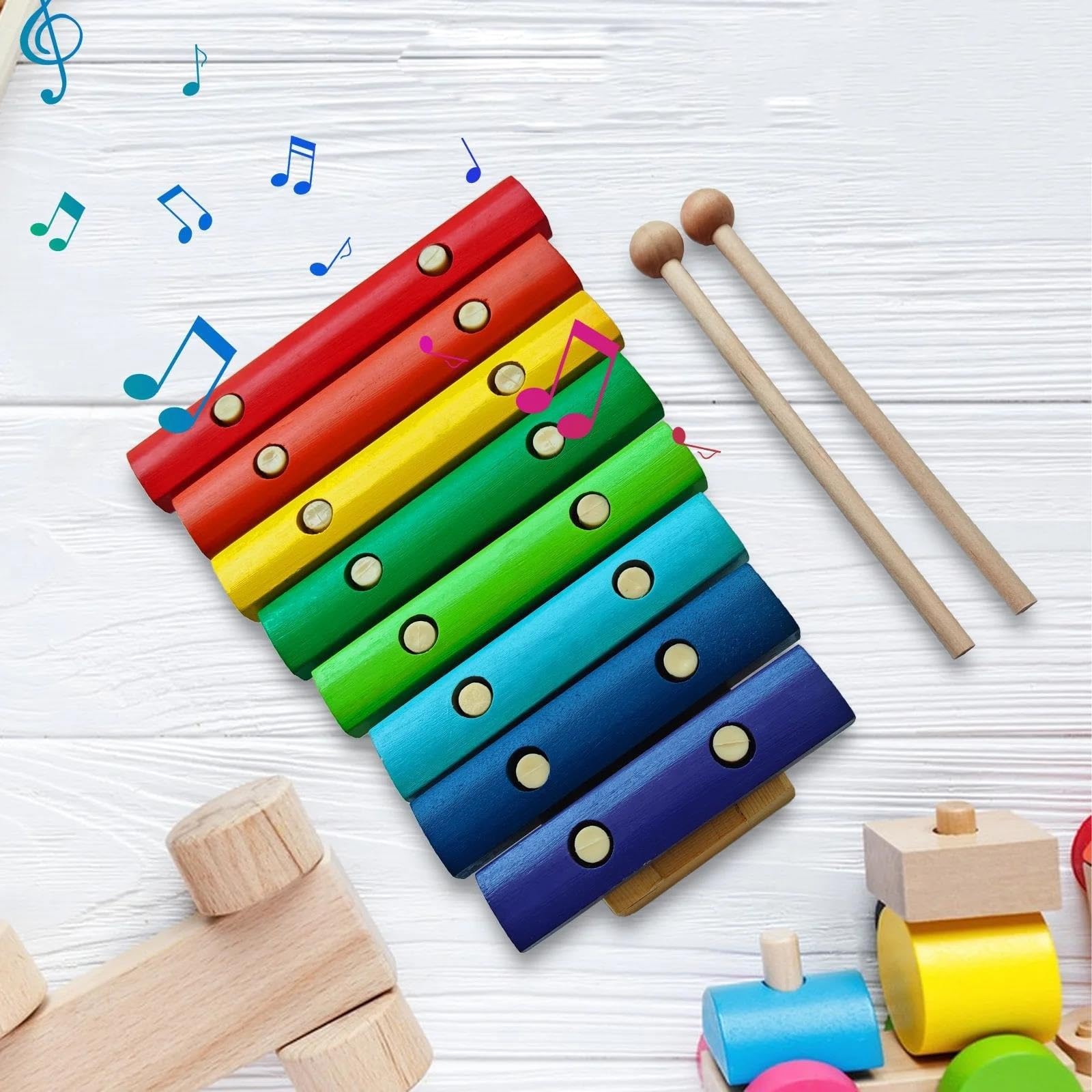 Xilófono Musical Xilófono De Madera De 8 Notas Instrumento Musical Con 2 Mazos De Madera Teclas Coloridas De Madera De Abedul
