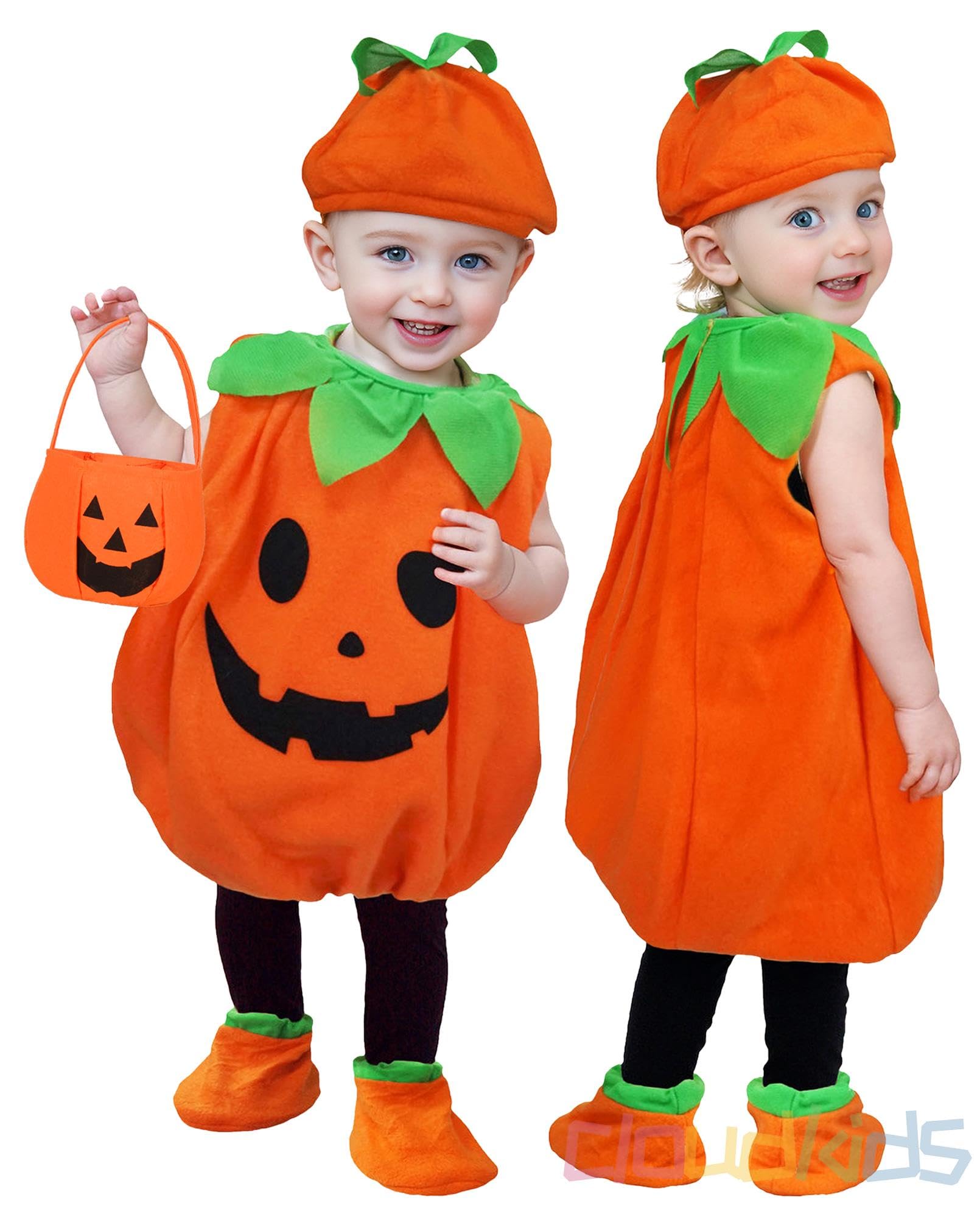 Cloudkids - Costume d'Halloween Costume de citrouille Mignon Enfants de 12 à 18 mois Cosplay Robe pour carnaval Fête Vêtements avec chapeau Chaussures